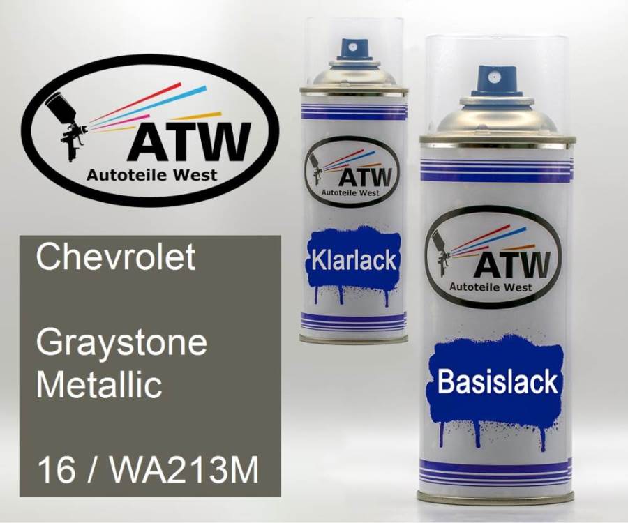 Chevrolet, Graystone Metallic, 16 / WA213M: 400ml Sprühdose + 400ml Klarlack - Set, von ATW Autoteile West.